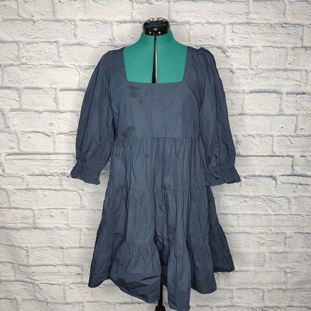NWT Madewell Poplin Lizzie navy blue puff sleeve babydoll cotton dress Sz 6